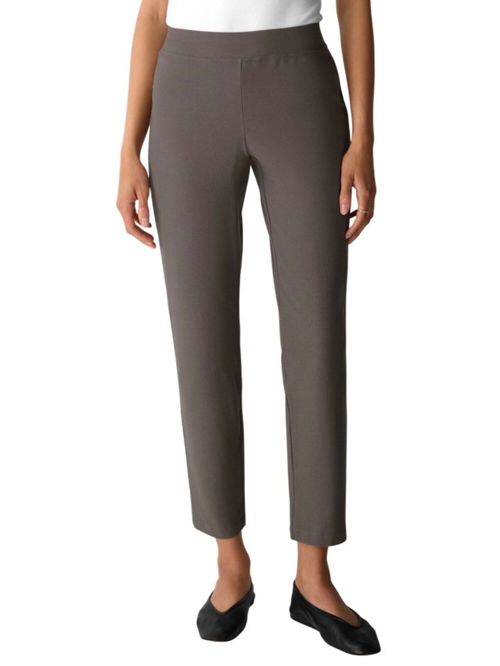 Eileen Fisher Washable Stretch Crepe Slim Ankle Pants Size L Cobblestone